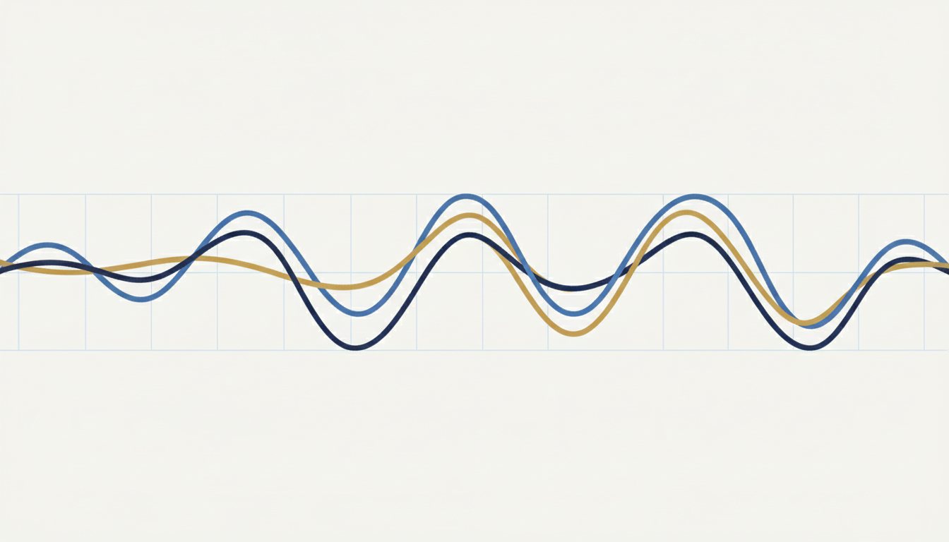 Two navy market lines moving in step while a gold alternative allocation line diverges