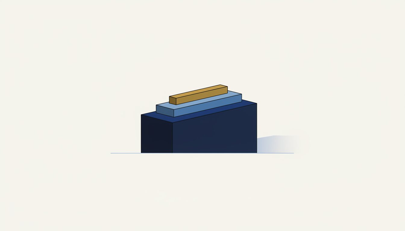 Layered navy foundation of protection and income topped by a small gold alternative investment slice