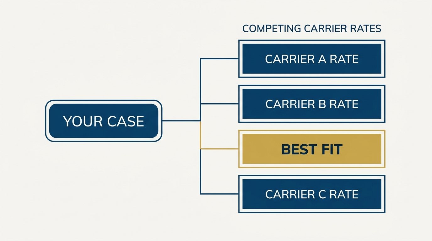 Diagram of one agent connecting out to a shelf of competing annuity carrier rates